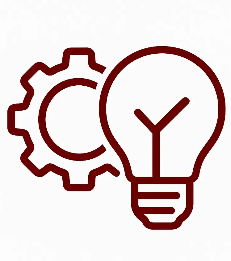 A light bulb and gear icon symbolizing innovation and technology.