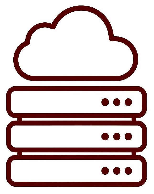 A cloud icon above a server stack symbolizing cloud computing.