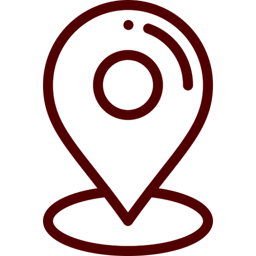 Simple dark red location pin icon on a transparent background.